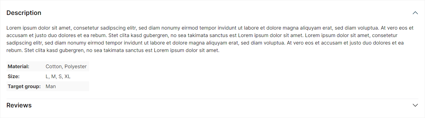 Produktbeschreibung und -bewertungen (Accordion)