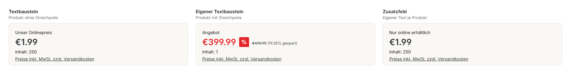 Preis-Label über dem Preis in der Buybox der Produktseite