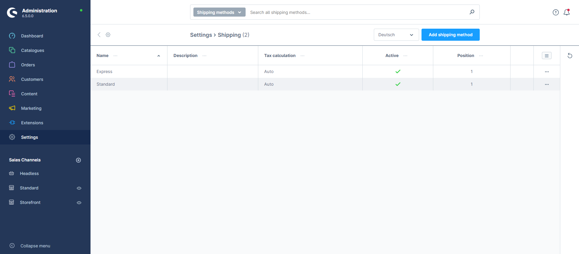 Versandarten in Shopware 6