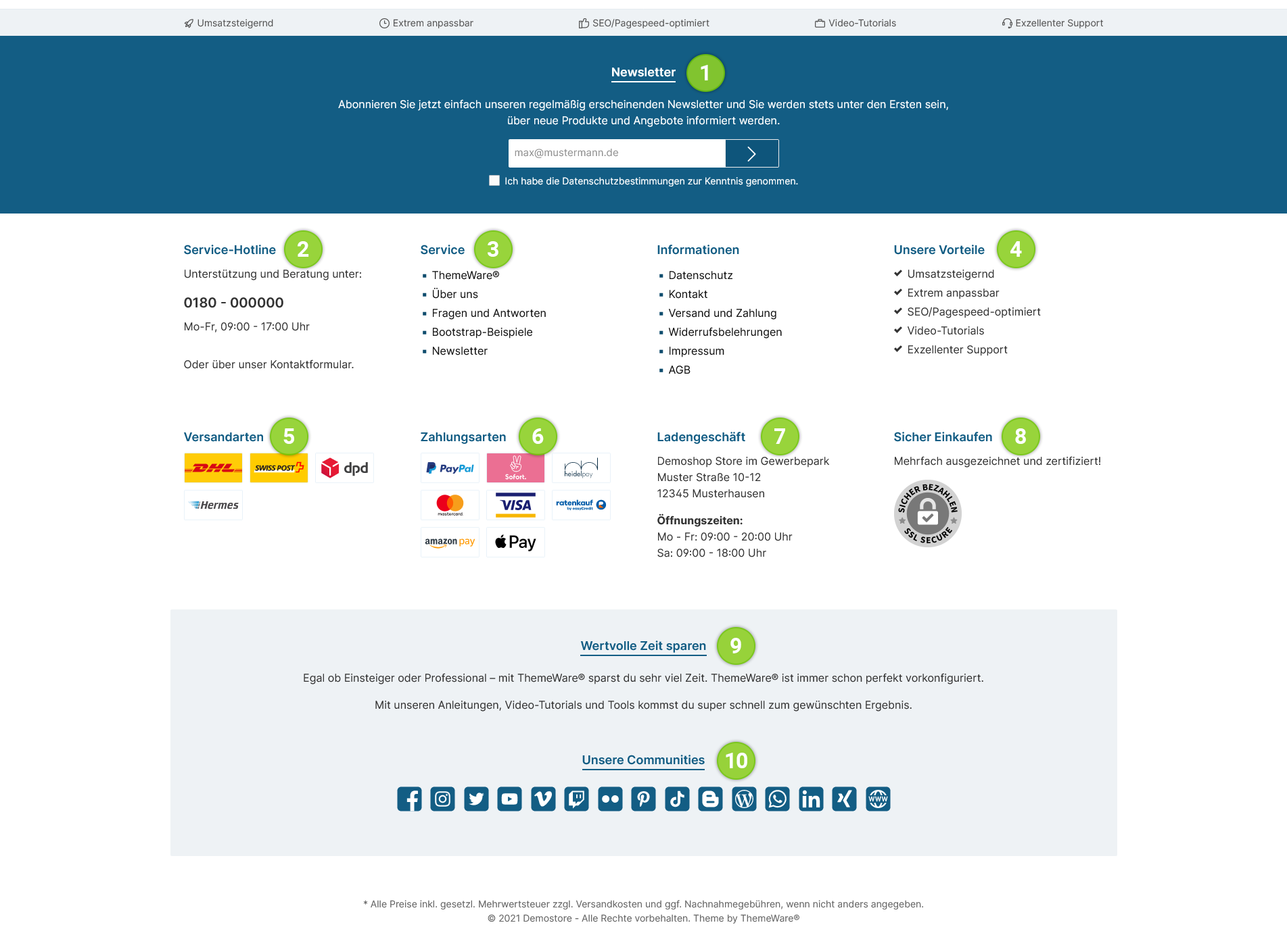 ThemeWare® Footer-Elemente